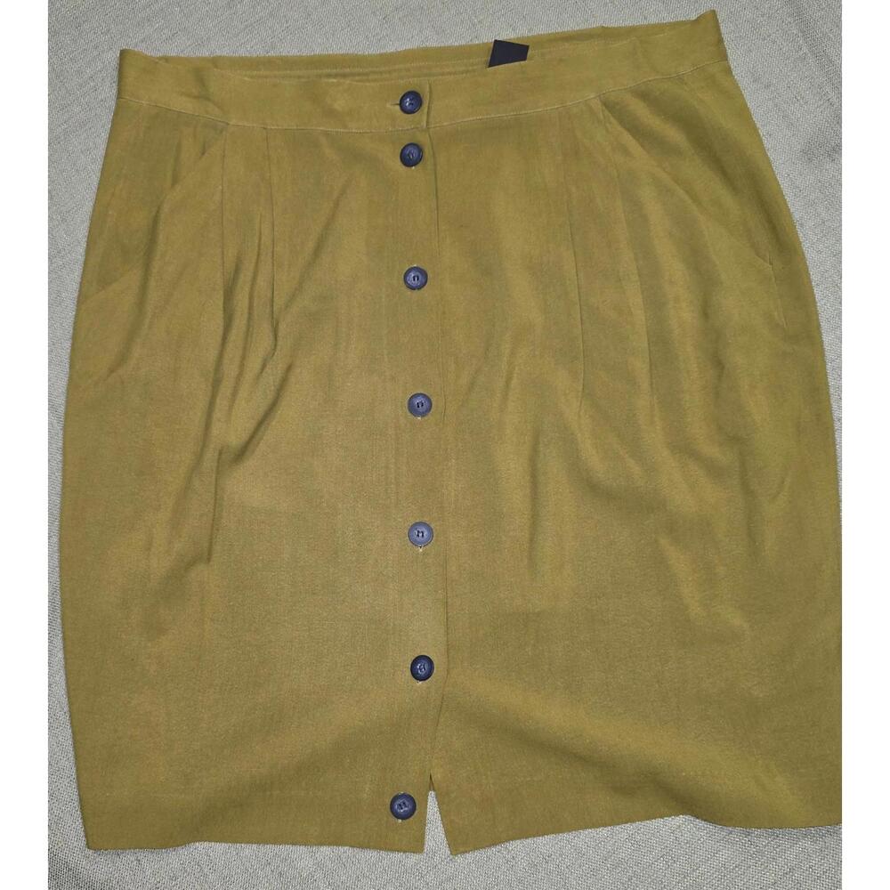 August Silk Mustard Button-Front Skirt with Pockets Sz 16